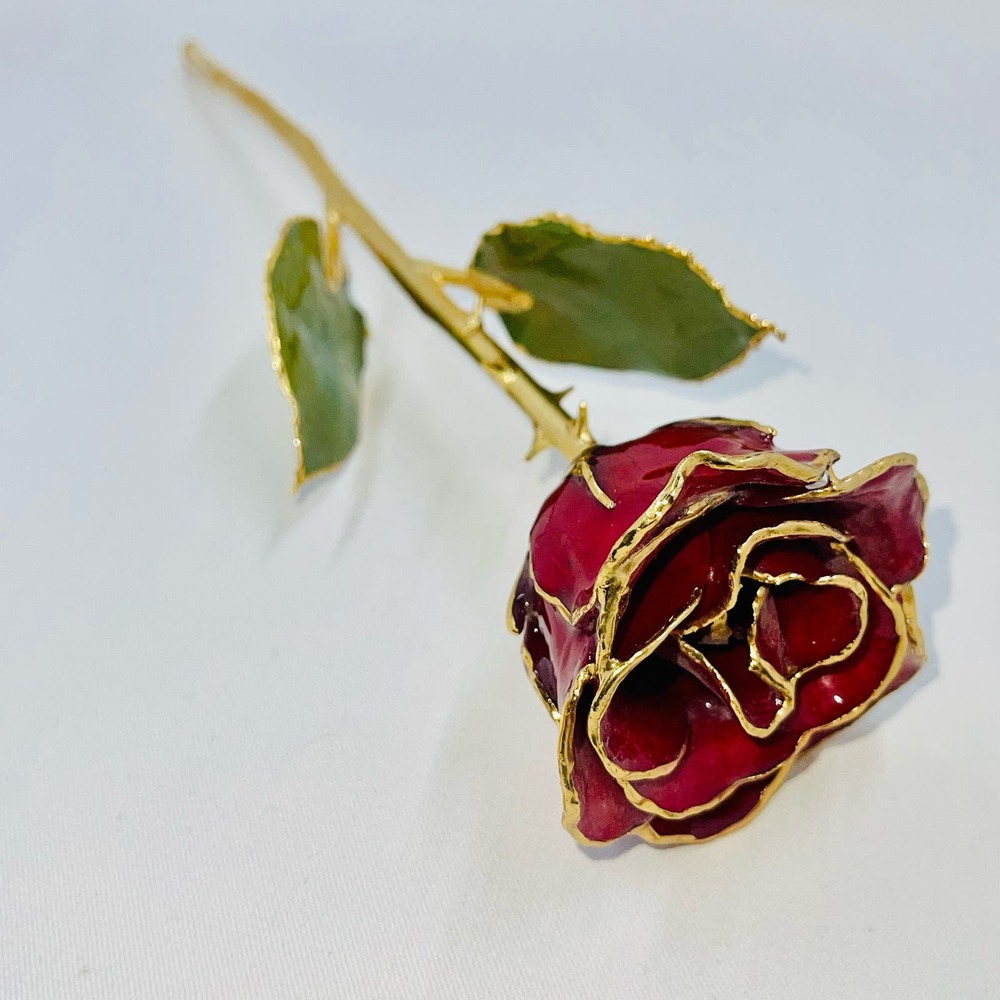 24K Plated Gold Dipped Rose Forever Preserved Red Rose Flowers 12"